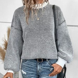 Contrast Trim Mock Neck Drop Shoulder Sweater